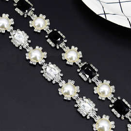 珍珠链条烧焊钻饰服装辅料水晶钻链条diy花式珍珠链配饰水钻链