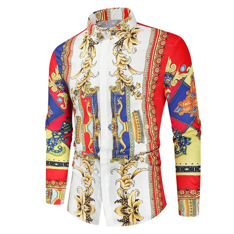 Cross-border Simple Men's Long Sleeve Shirt Hawaiian Shirt Spring and Autumn 3D Digital Print Top