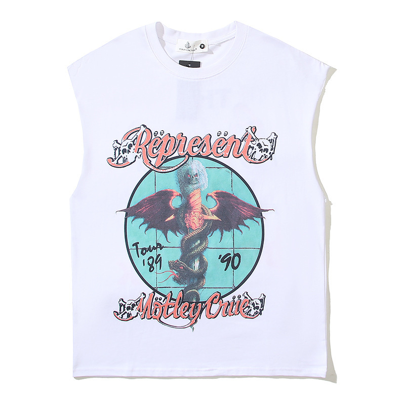 Cross-Border Summer New Fashion Rep Retro Waistcoat Vest Rock Skull Snake Sword Dark High Street Sleeveless T-Shirt for Men Cross-Border Summer New Fashion Rep Retro Waistcoat Vest Rock Skull Snake Sword Dark High Street Sleeveless T-Shirt for Men