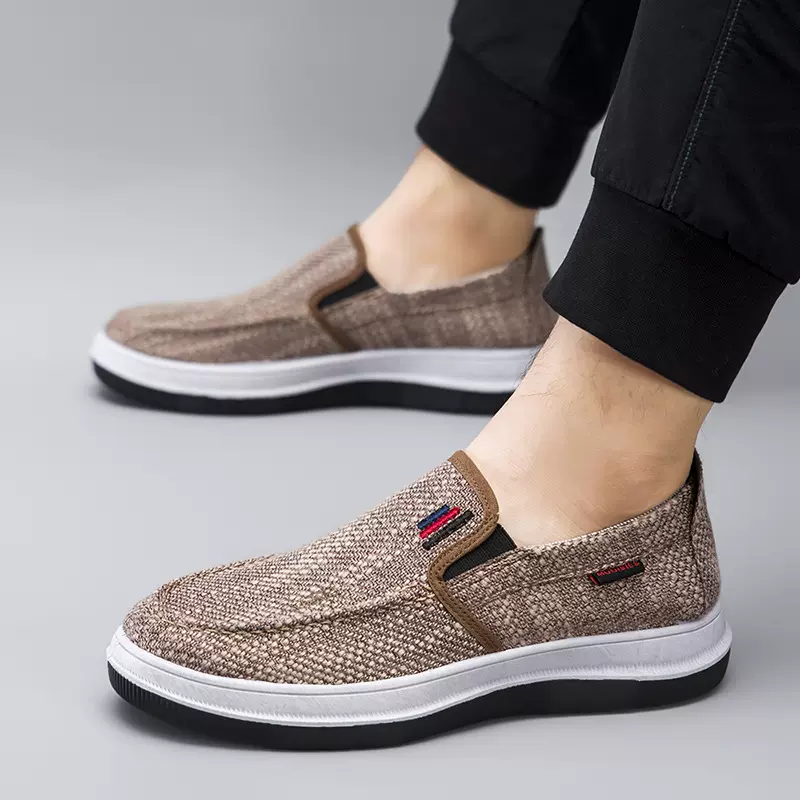 男士休闲单鞋2025新款潮流简约亚麻布鞋防滑透气一脚蹬时尚散步鞋