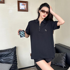 Ceiling Poison 2025 夏新作 P's 三角鉄ロゴ ジッパーラペル ポロシャツ 半袖 Tシャツ