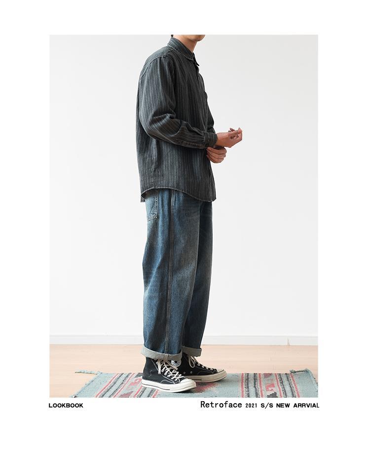 Amerikaans gestreept denim overhemd met borduursel voor heren_voghion.com