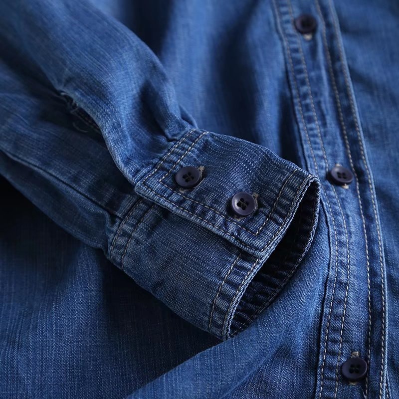 ​​Women’s Tencel Denim Shirt – Upgraded Breathable Long Sleeve Blouse (Light/Dark Blue, M-XXXL)​​_mkmklike.com