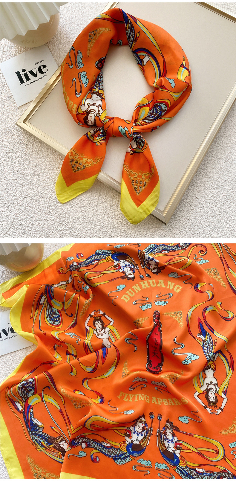 50g Weight Silk Scarf Classification Travel Occasion Silk Material Unisex Gender Printing Design Sweet Style Grey, Red, Green, Blue, Yellow, Black Color Unisex Sweet Silk Printing Silk Scarf 18