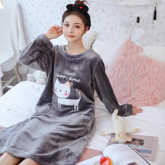 Pijamas de mujeres otoño invierno de franela lindo dibujo animado 2023 nuevo coral de lana gruesa falda cálida ropa para el hogar