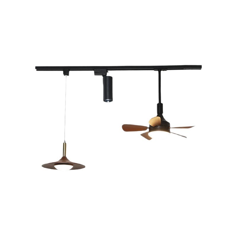 Araña de pista de restaurante retro Wabi-Jifeng Luz de mesa de comedor de ventilador de color nogal antiguo