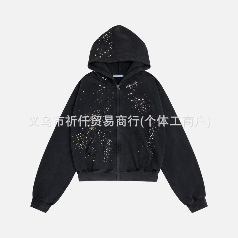 Trendy Brand Aelfric Eden Baby's Breath Rhinestone Hooded Sweatshirt Retro Washed Unisex Y2K Loose Fit