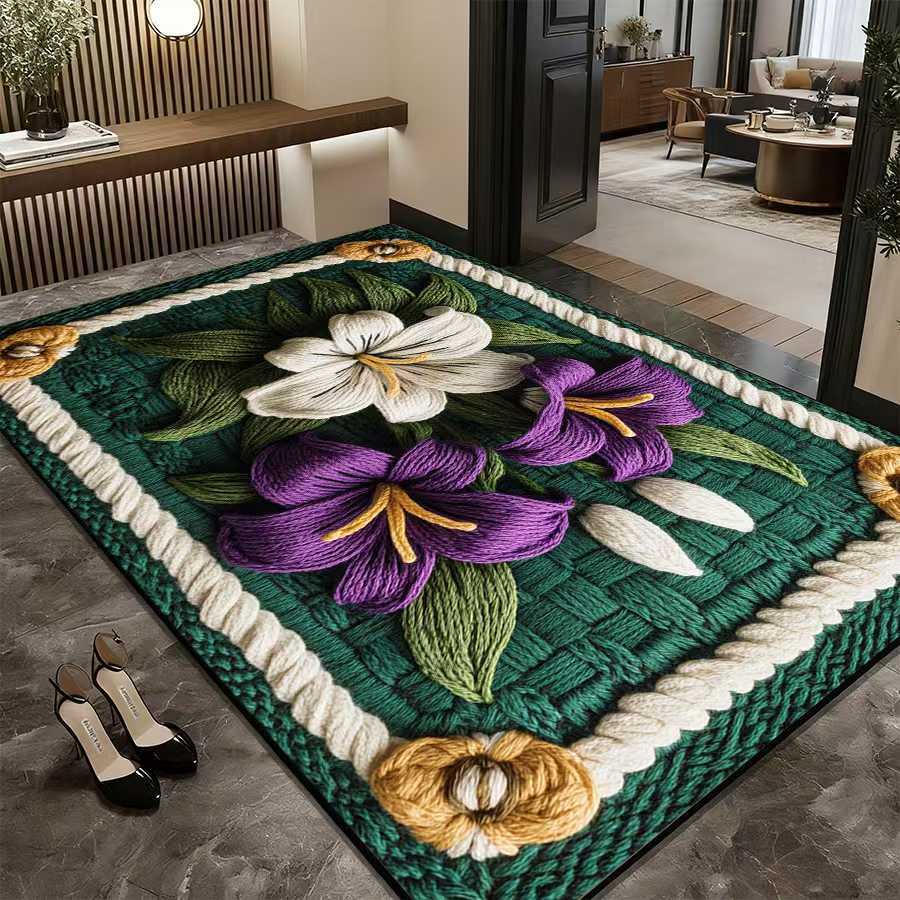 Tapis de bain/baignoire absorbant l'eau, motif floral 3D en terre de diatomées, avec base en caoutchouc antidérapante et effet antidérapant._voghion.com