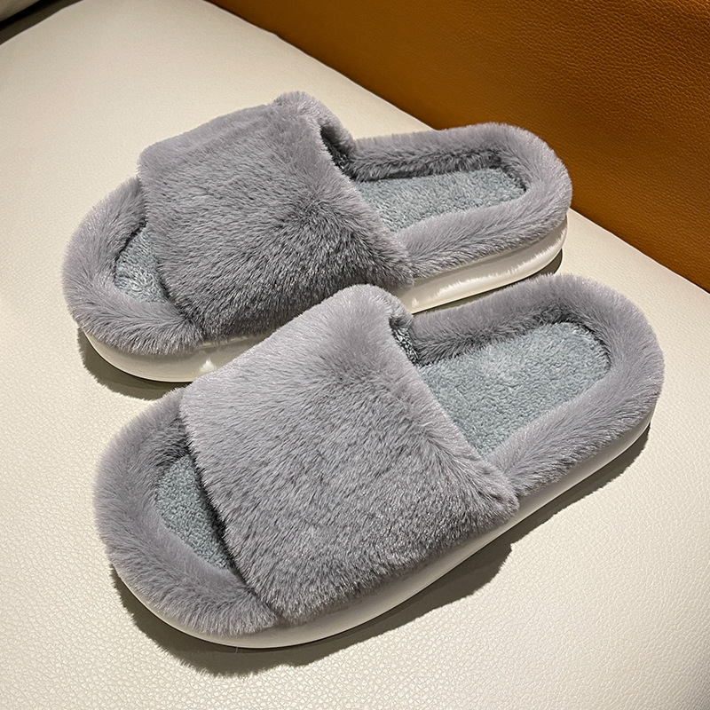 毛のスリッパの女性の秋冬の外は滑り止めの室内の厚い底の家の毛のふわふわしている月子の綿のスリッパの男性の冬を着ます。|undefined