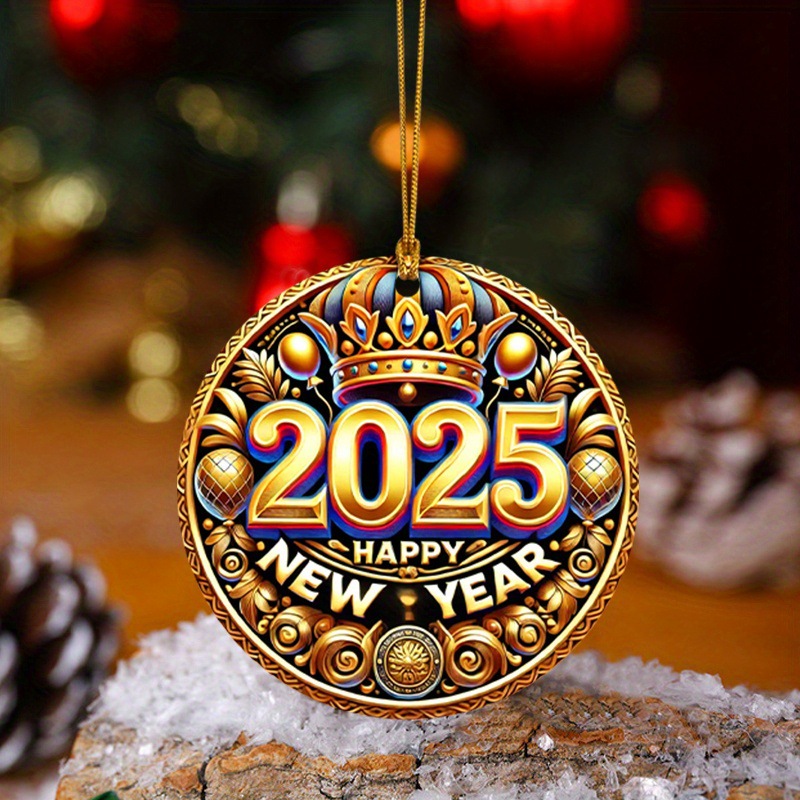 2025 Feliz Año Nuevo Crown Acrylic Decorations - Colgante encantador de impresión 2D, multipropósito image 3