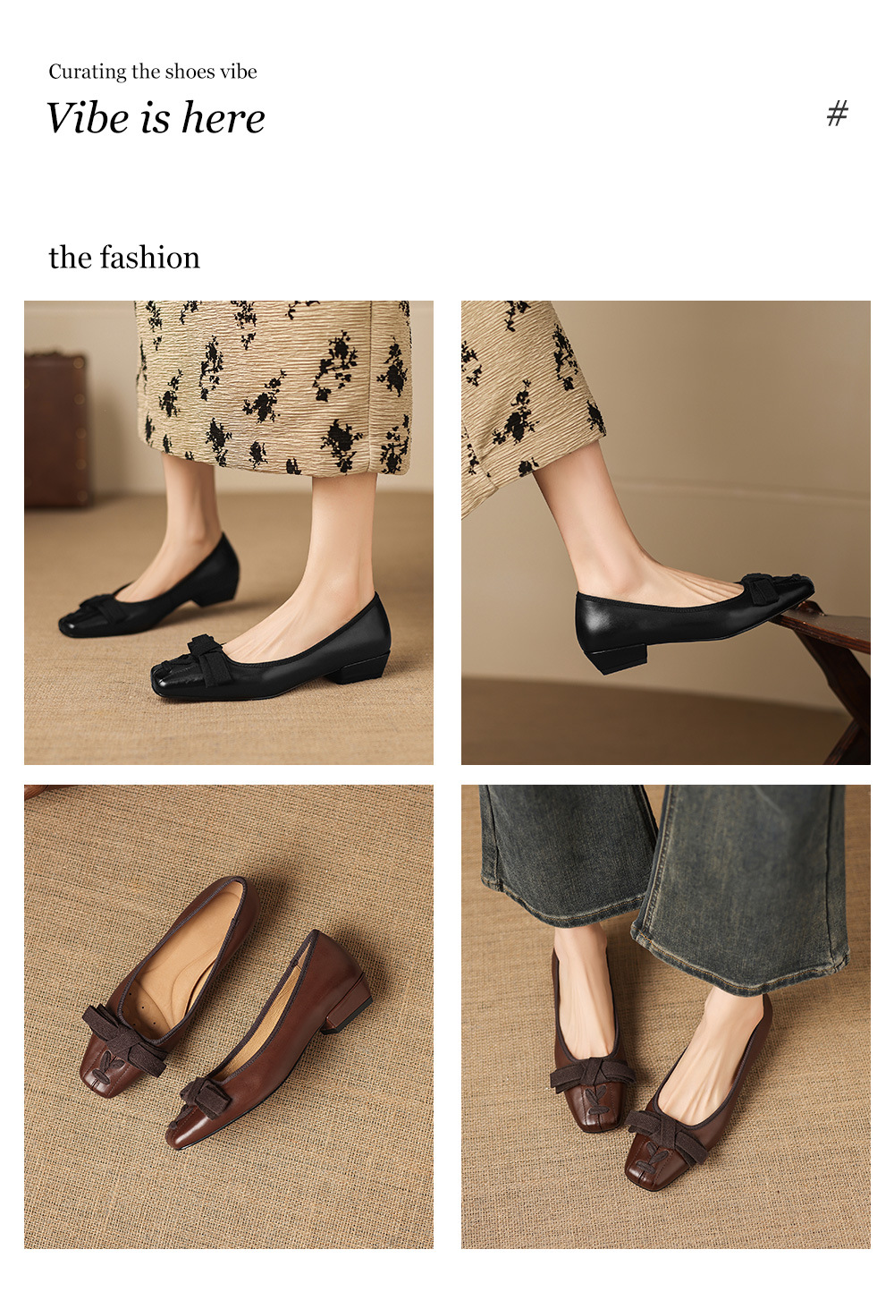 Giày da nữ mũi vuông cổ điển gót thấp phong cách vintage — đen chi tiết 1