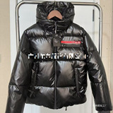 Hooded down jacket, thick and fluffy, unisex, short style, casual, European style, warm, trendy brand, winter, black