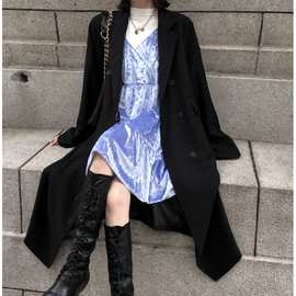 秋季韩版宽松慵懒风薄款西装领长袖大码风衣女气质中长款大衣外套