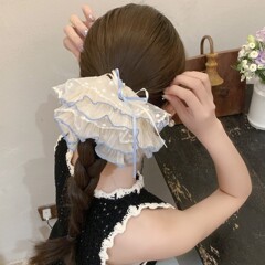 甘いレースメッシュリボン二層大腸ヘアゴム女性のヘアボールヘアロープサイドローポニーテールヘアロープ