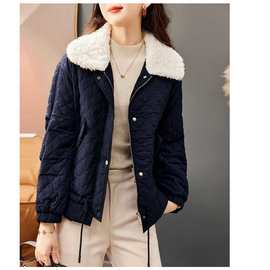 短款棉衣棉服女2023年冬季新款几何压花加厚保暖韩版外套
