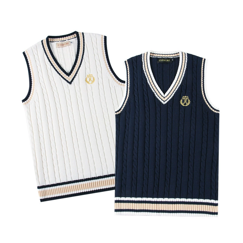 В наличии Колледж британский стиль JK Униформа вышитый V-образным вырезом жилет для девочек студент школьная форма свитер жилет вязаная рубашка