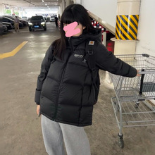 东北高个子加厚白鸭绒羽绒服女连帽男韩版宽松学生黑色面包服外套
