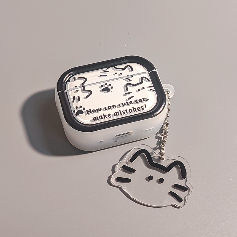 Funda protectora con diseño de gato negro de dibujos animados para AirPods 4 Pro 3, funda para auriculares Apple de segunda generación
