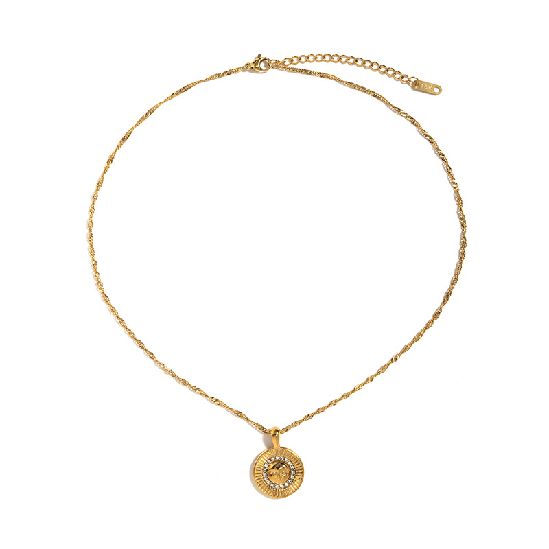 TENA Europa y América marca redonda moda personalidad cara collar de acero inoxidable mujer 18K oro titanio acero zinc cadena de suéter de piedra image 6