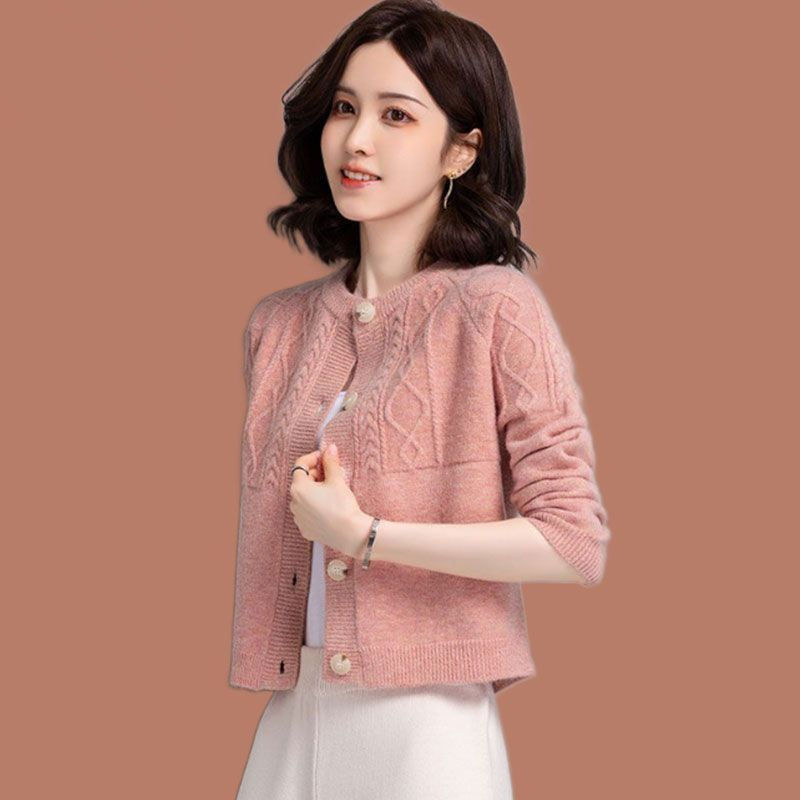 Chanel-Style Knitted Cardigan for Women, Spring and Autumn 2026 New Model, High-Waisted, Paired with Skirt, Short Sweater Coat for Petite Figures