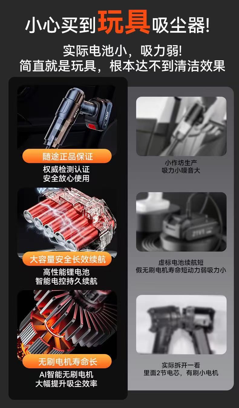 Car Wireless Vacuum Cleaner Household Powerful Blower Dust Dust Cleaner Smart Brushless Vacuum Cleaner Home and Car Dual Use