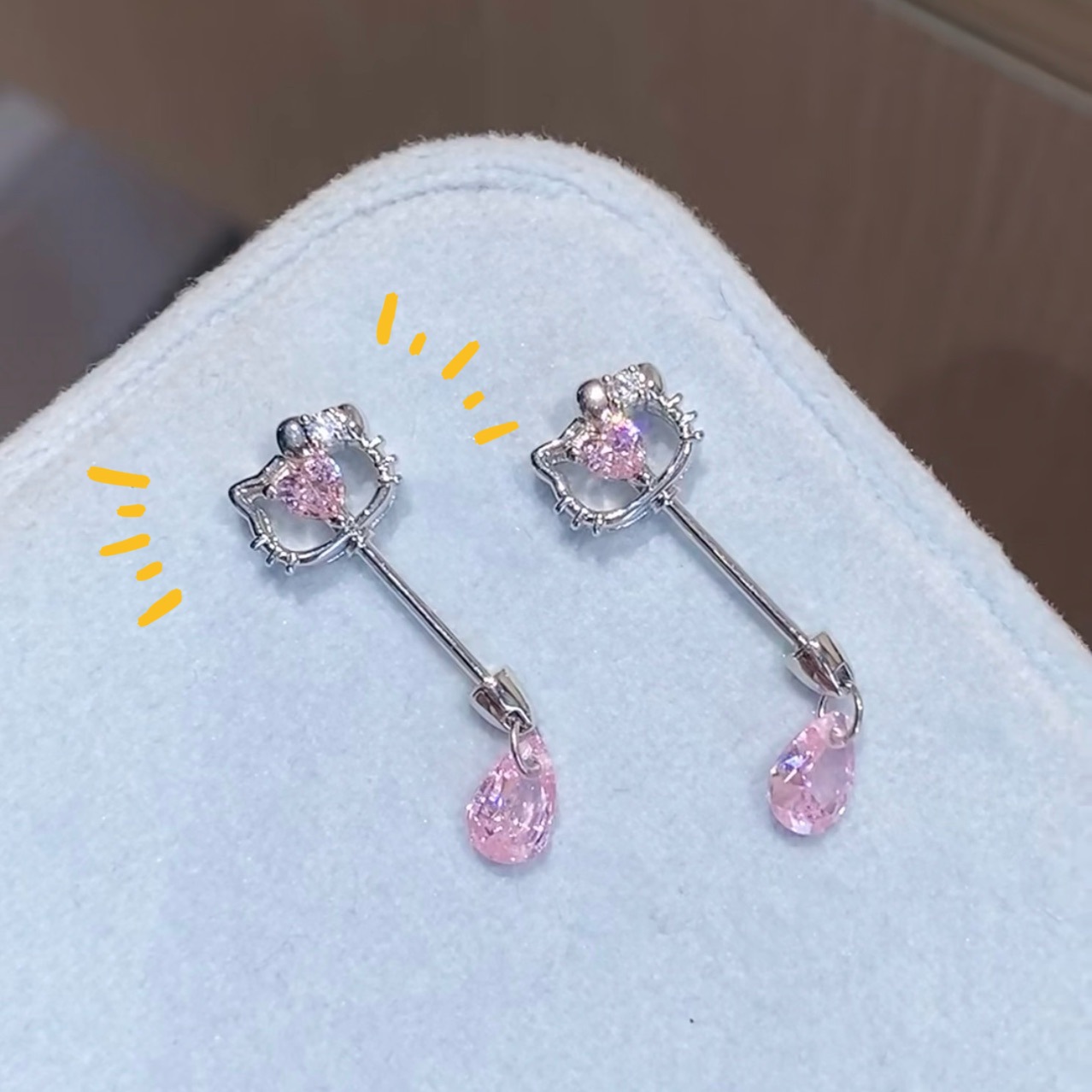 Pink Heart KT Cat Ear Bone Nail Earring Nail Cat Earrings Cute Kawaii Earrings Pierced Pierced Jewelry Women