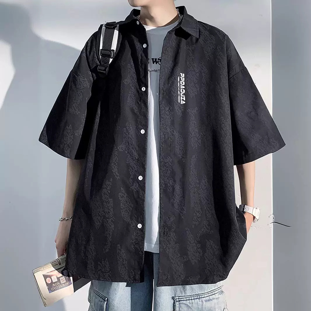 Summer Men's Short-sleeved Shirt Japanese Style Trendyy Ice Silk Shirt Jacket Trendy Brand Casual Thin Boys' Top Loose