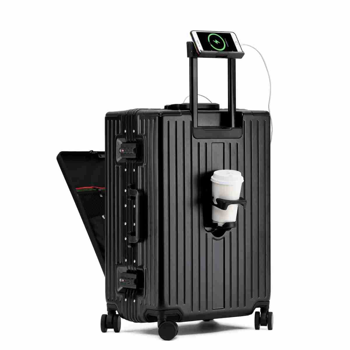 Maleta Multifuncional para Comercio Exterior Transfronterizo, Maleta de Aluminio de 24 Pulgadas con Marco de Aluminio, Interfaz de Carga Dual USB, Compartimento para Computadora con Apertura Frontal, Maleta de Mano de 20 Pulgadas