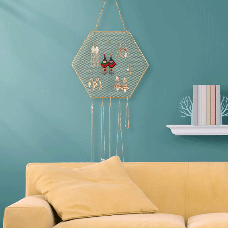 墙上饰品收纳架多功能墙壁装饰金属网珠宝首饰架壁挂饰品展示架