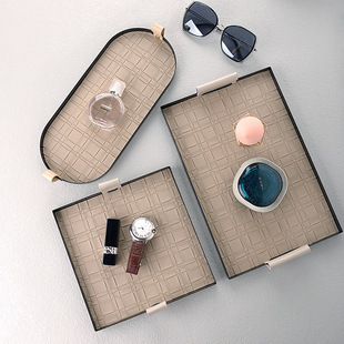 Woven Pattern Rectangular Tray Storage Entrance Iron Aromatherapy Decoration Organizer Tray Desktop Jewelry Storage Tray