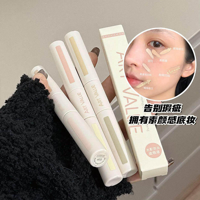 Art Value Light Shadow Double Head Concealer Liquid Facial Brightening Concealer Hydrating No-Stick Powder Concelador de maquillaje impermeable