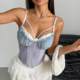 Cross-border sexy perspective mesh stitching lace chest cotton hot girl backless fishbone high-grade camisole 70113