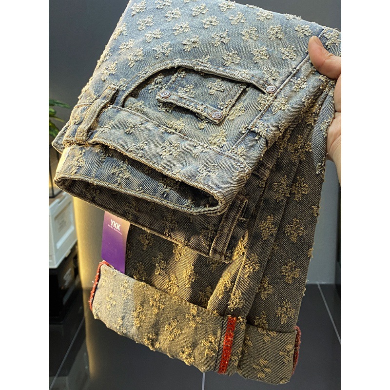 美式高街牛仔裤男女同款潮牌秋冬百搭休闲宽松直筒情侣阔腿长裤子