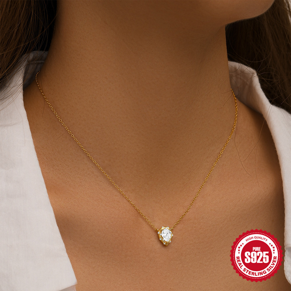 Moda europea y americana simple s925 personalidad de plata esterlina gota de agua geométrica con incrustaciones de diamantes apilados a juego diario collar de clavícula para mujer
