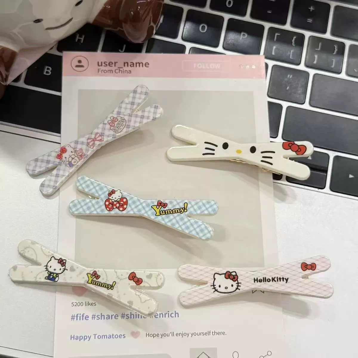 Милые мультяшные заколки для волос, 5 цветов, в стиле Hello Kitty, лёгкие 0,01 кг