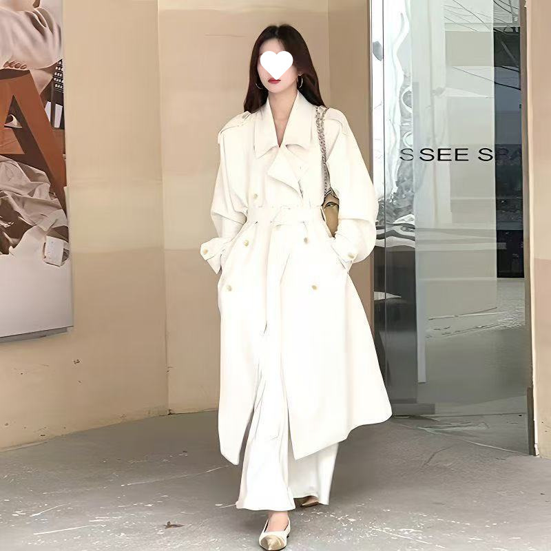 许我耀眼许妍赵露思同款风衣垂感中长款高级感气质翻领外套大衣女|undefined