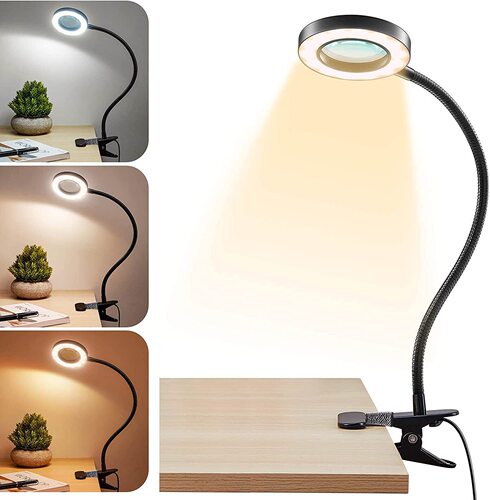 Cross-border magnifying mirror clip light ring beauty tattoo eyelash nail eye care repair clip USB bedside lamp