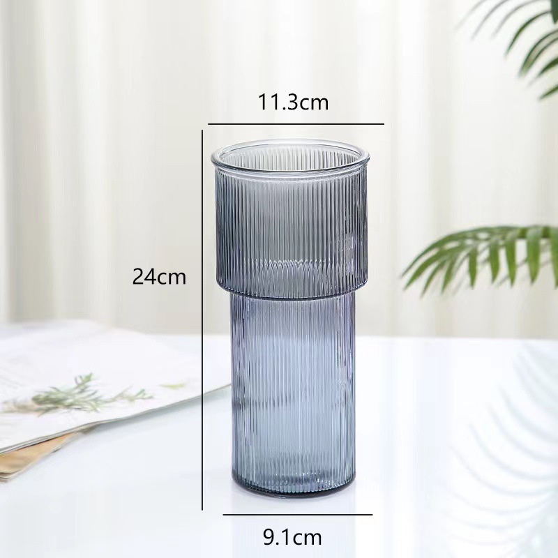 錐桶ガラス花瓶北欧ins風シンプル大サイズ透明水養富貴竹デスクトップリビングルーム生け花置物