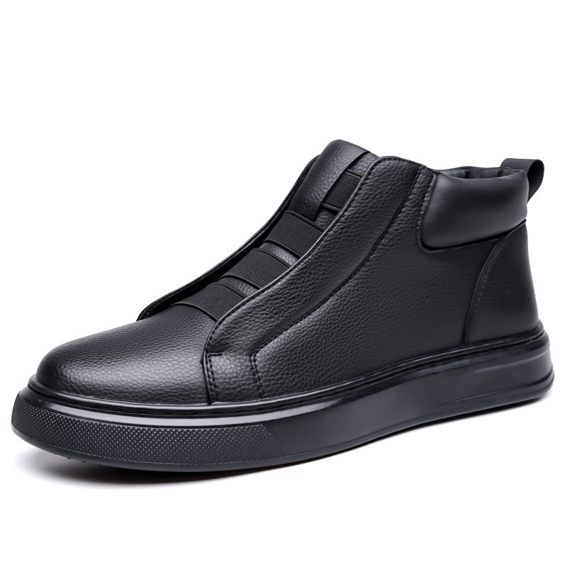 Giày sneaker nam phối da, dây chun co giãn không dây buộc, chống trượt, kiểu lười xỏ chân — Màu trắng, màu đen