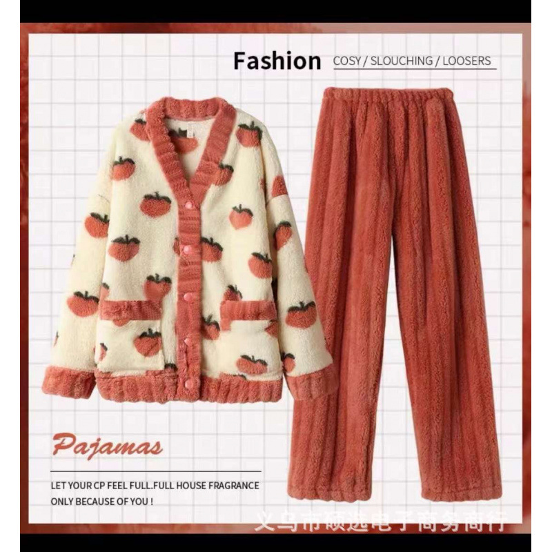Traje de melocotón herméto pijama de lana de coral Xiaoxiangfeng nuevo estilo engrosado red térmica ropa de hogar con infrarrojos Xiaofeng