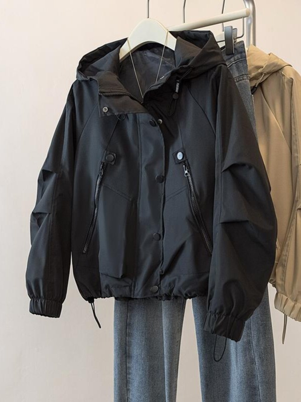 Women's Early Autumn and Winter New Popular Hooded Short Jacket for Small People with Velvet Thickened Jacket Top