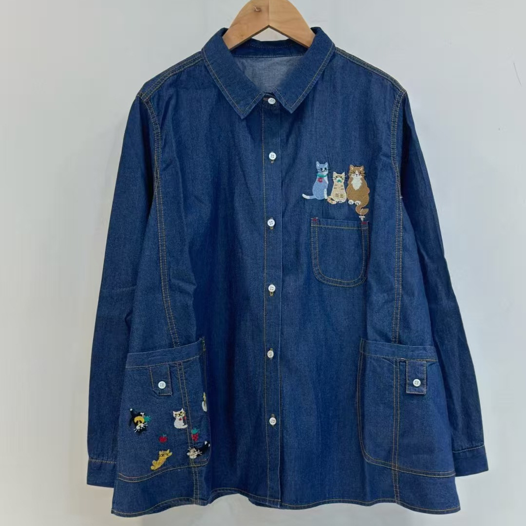 2026 Autumn New Women's Lapel Japanese Style Denim Shirt Loose Blouse Cardigan Ins Foreign Trade Wholesale