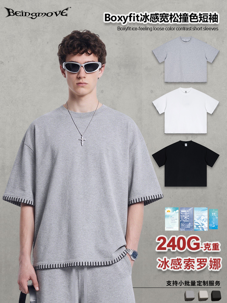 Calle secada| Marca de moda americana BOXY corto ancho 240G Solona camiseta de manga corta suelta gran chaqueta de hombre hombre