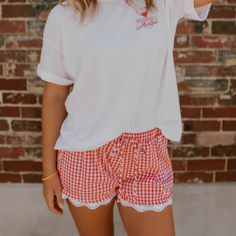 2026 Summer Cross-Border Shein New Casual Shorts for Women European and American Retro Plaid Elastic Micro-Waist Embroidered Shorts 2026 Summer Cross-Border Shein New Casual Shorts for Women European and American Retro Plaid Elastic Micro-Waist Embroidered Shorts