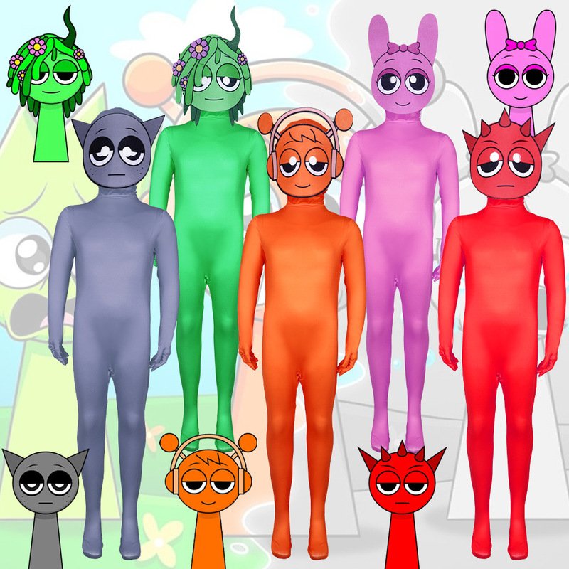 Cross-Border New Product Sprunki Rhythm Box Cosplay Gray Jumpsuit Kidsren's Role-Playing Stage Costume