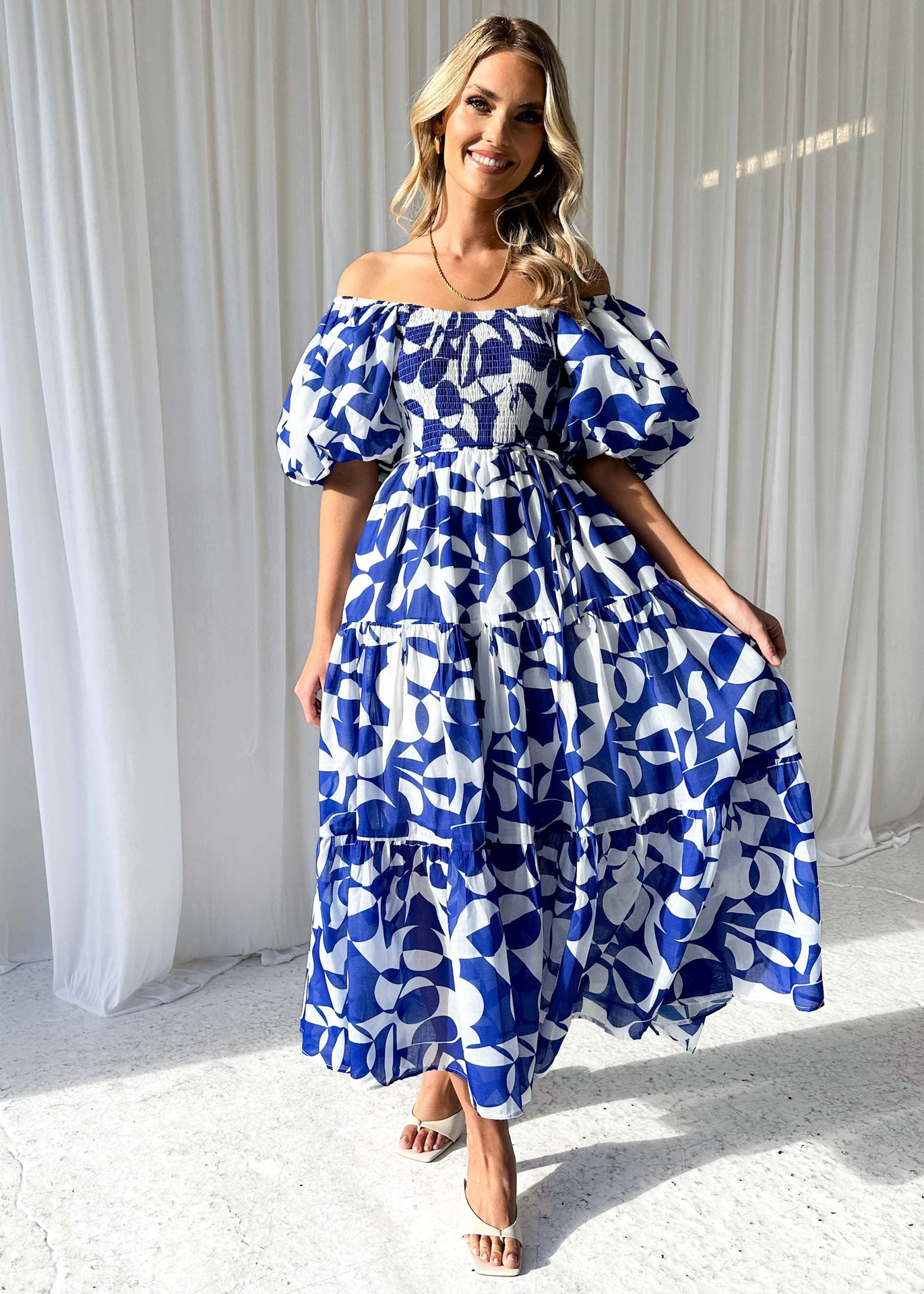 266g Weight Maxi Long Dress Dress Length Type Short Sleeve Sleeve Length Swing Dress Dresses Type Puff Sleeve Sleeve Type Polyester Fabric Type High Waist Waist Line Holiday, Daily Occasion Off Shoulder Neckline Slim Fit Type Flower Pattern Spring Season Women's Gender Printing Design Elegant, Pastoral Style Wholesale Women's Elegant Pastoral Printing Flower Holiday Daily Off Shoulder Short Sleeve Swing Dress 33