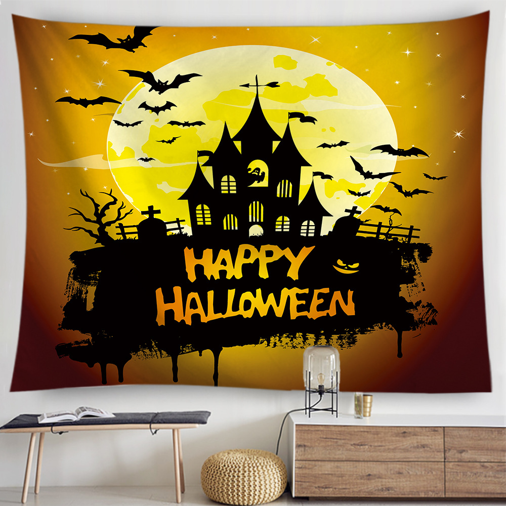 跨境新品北歐ins風(fēng)萬圣節(jié)派對裝飾背景臥室床頭南瓜女巫恐怖掛毯