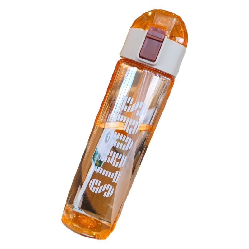 Creativo nuevo cuadrado deportes fitness botella de agua portátil mango de silicona boquilla de succión paja taza de agua de plástico con cerradura