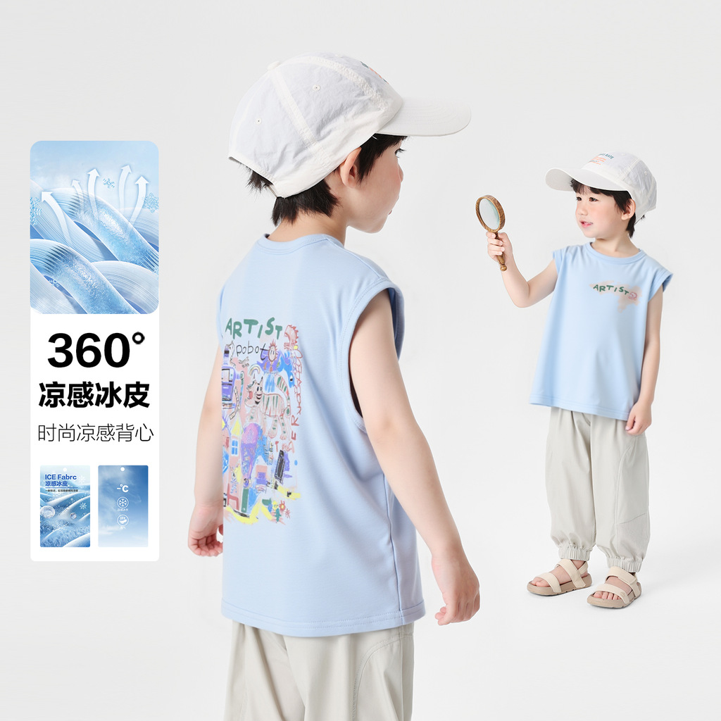 Right European Boys Summer Vest Pure Cotton Cool 2025 New Kidsren's Clothing Kidsren's Baby Sleeveless T-Shirt Summer Thin Style