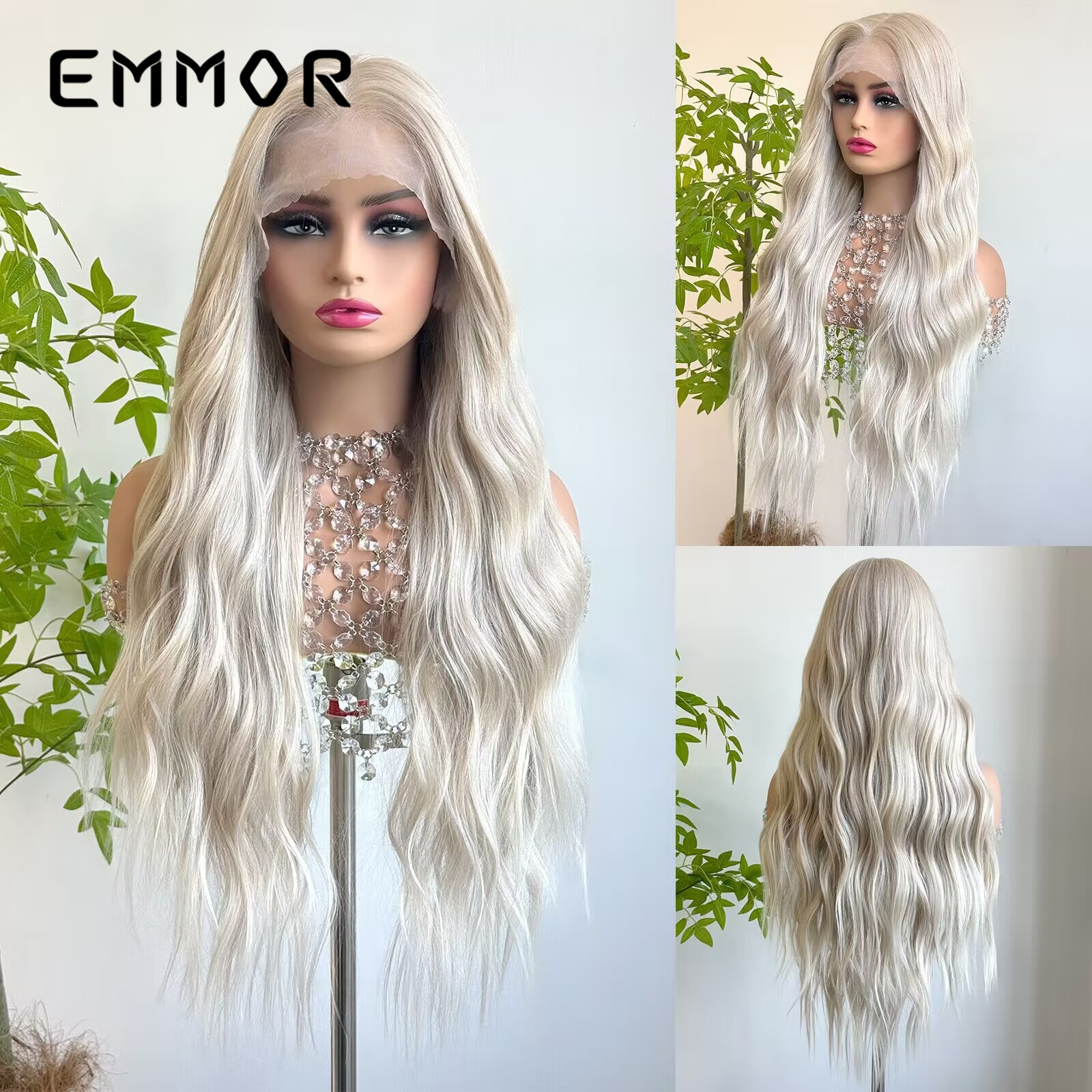 Nuevo producto gradiente gris color popular estilo europeo y americano 13*6 peluca de encaje de área grande costura libre transpirable y cómodo tocado